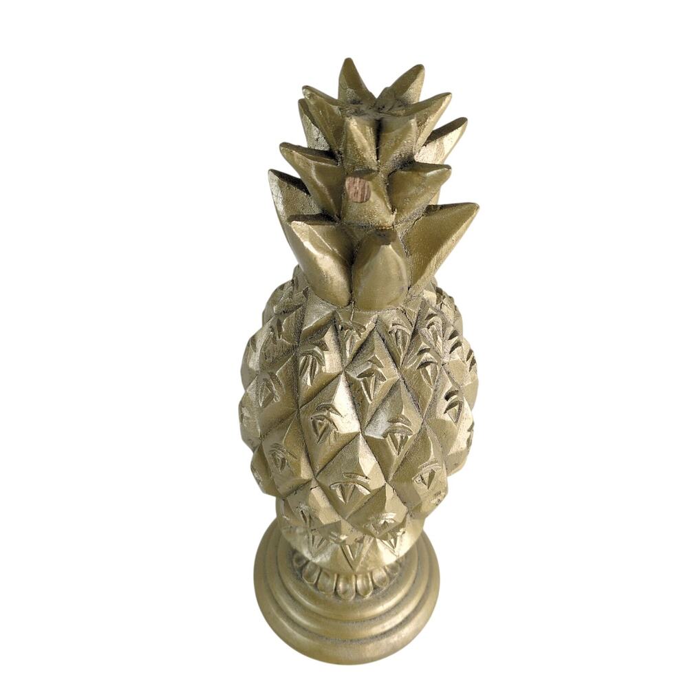 Carved Wooden Pineapple with Gold Paint, 14" Tall, Solid Wood Finial, Glam Decor - Picture 3 of 7